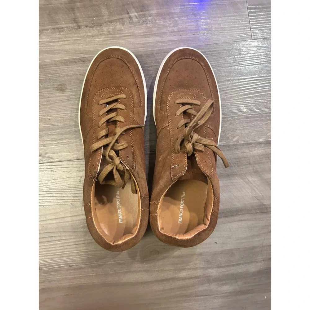 Franco Fortini Cognac Brown Faux Suede Low Top Sneakers Men's 12 Casual Shoes
